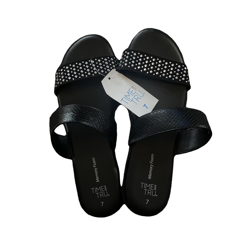 Time and Tru Black Sandals with Studded Strap